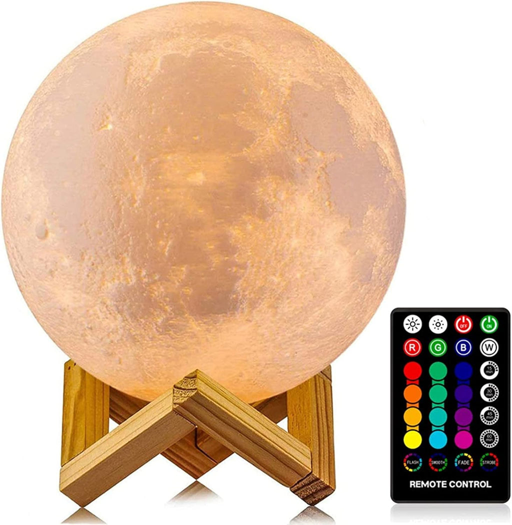 LOGROTATE Moon Lamp, 16 Colors LED Night Light for Kids 3D Printing Moon Light with Stand& Remote/Touch Control & Timing, Moon Light Lamp…
