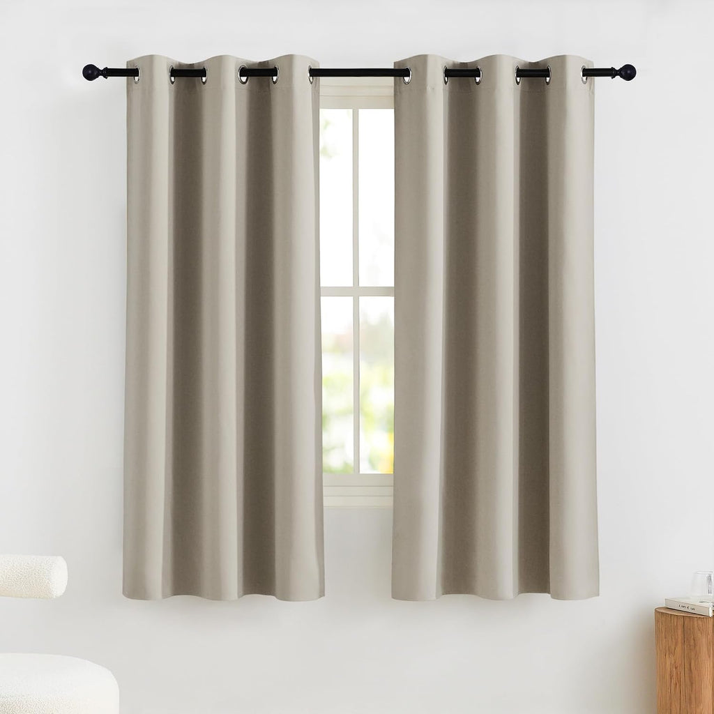 NICETOWN Natural Bedroom Curtains 63 Inches Length, 100% Blackout Drapes Thermal Insulated with Grommet for Living Room Office Privacy…