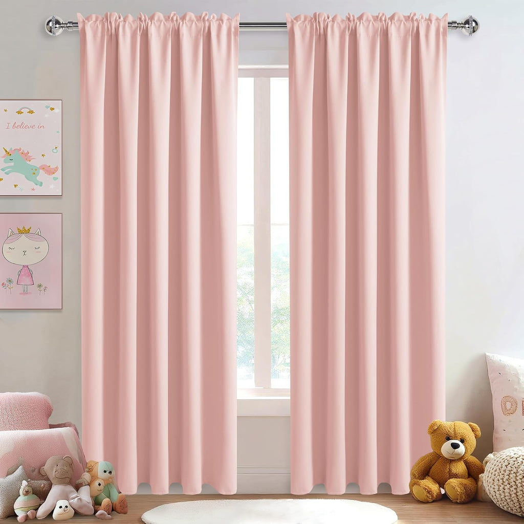 DWCN Blackout Curtains for Living Room Thermal Insulated, Energy Saving & Noise Reducing Bedroom Curtains, Blush Pink, W 70x L 84 Inch…