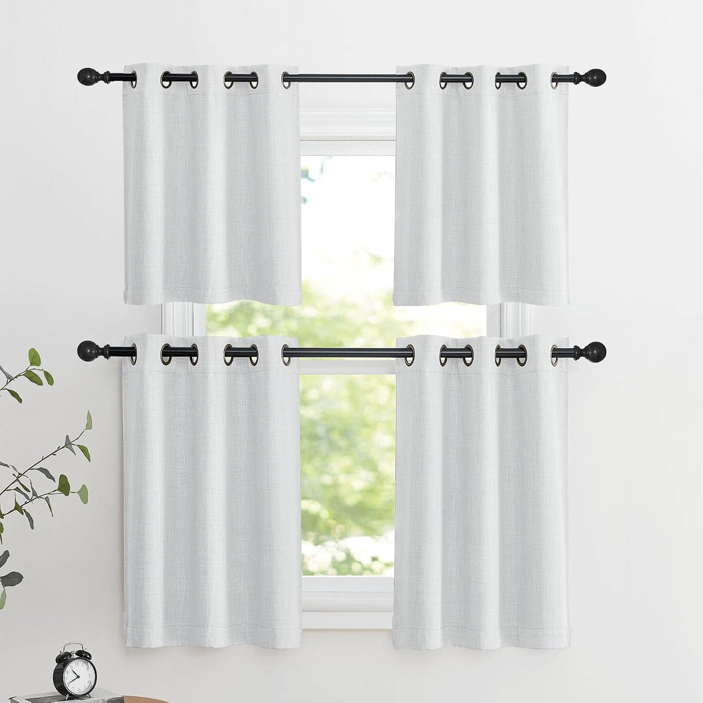 Nicetown Faux Linen Greyish White Room Darkening Curtain Valances 36 inches Long, Grommet Energy Saving Thermal Window Tiers Short Curtains…