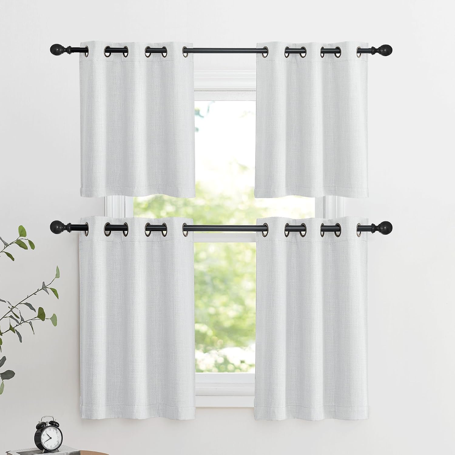 Nicetown Faux Linen Greyish White Room Darkening Curtain Valances 36 inches Long, Grommet Energy Saving Thermal Window Tiers Short Curtains…