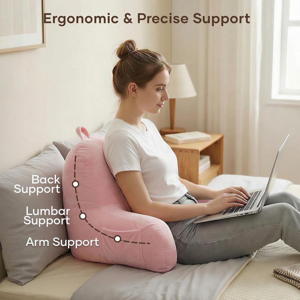 NOONTIDE Reading Pillow for Sitting up in Bed and Couch, Large Back Pillow for Adult & Teens with Soft Adjustable Neck Roll Backrest…