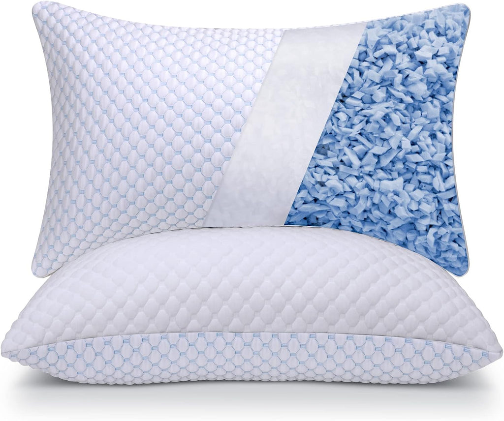 OSBED Cooling Adjustable Shredded Memory Foam Pillows Queen Size Set of 2 - Temperature-Regulating for All Sleepers with Dual Airflow…