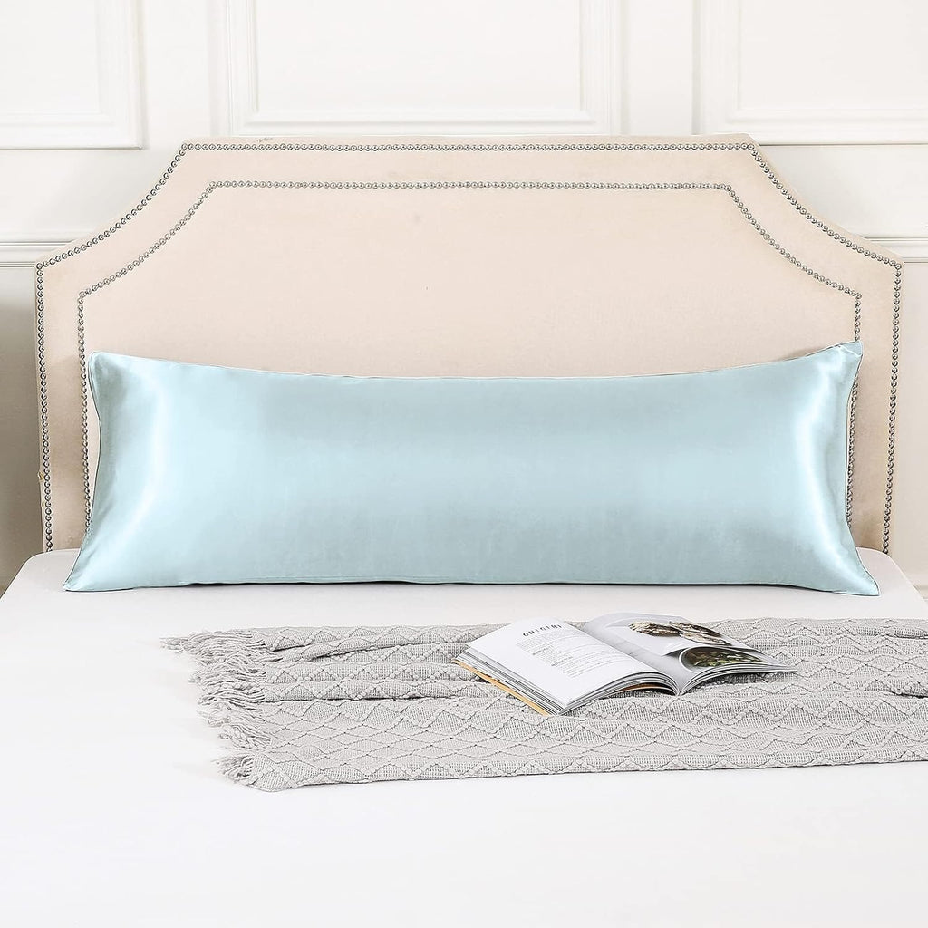 Huxmeyson Body Pillow with Satin Pillowcase, Body Pillow for Adults, Removable Cover, Ice Blue (20"x54") Blue