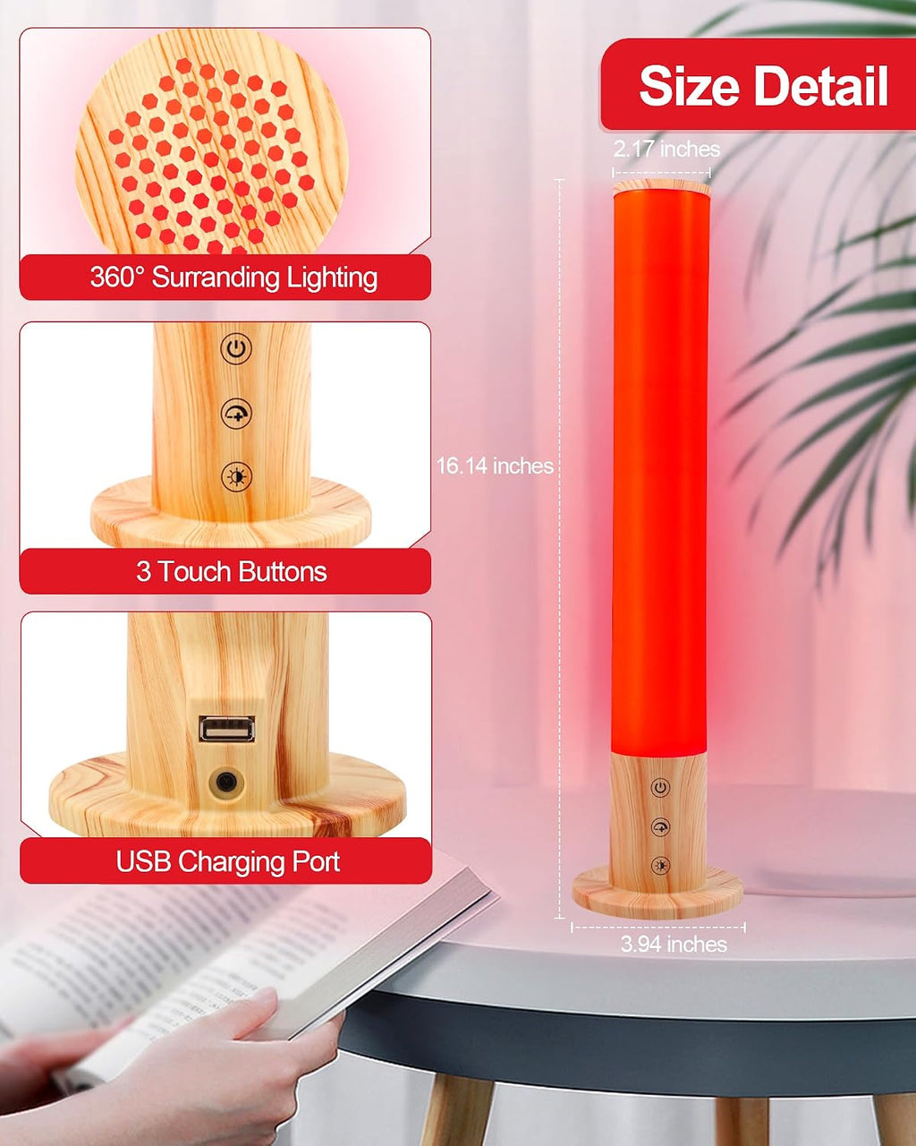 Red Light Night Light Lamp for Sleep GlowPillar Red Nightlight Desk Lamp with 670nm Wavelength Multi-Color and Brightness Options Remote…