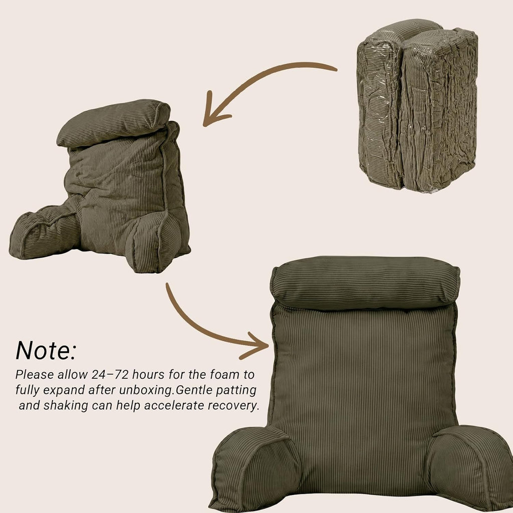 Reading Pillow for Bed with Detachable Neck Roll and Shredded Memory Foam, Back Pillow with Arms for Sitting Up, Washable Bed Rest Pillow…