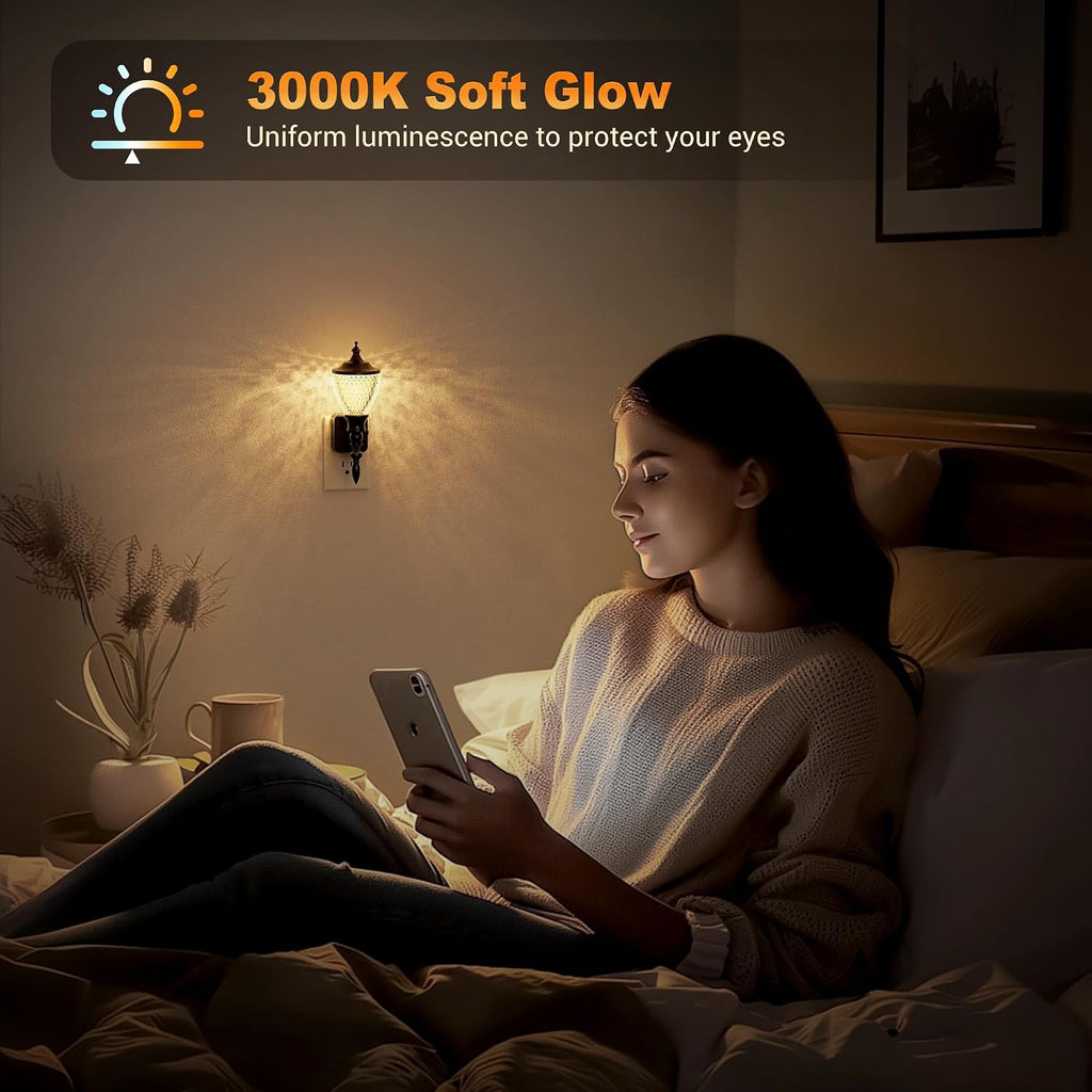 JandCase Night Lights Plug into Wall, 3000K Soft White, Dusk to Dawn Sensor, 0-100LM Dimmable Industrial Night Light, for Bedroom…