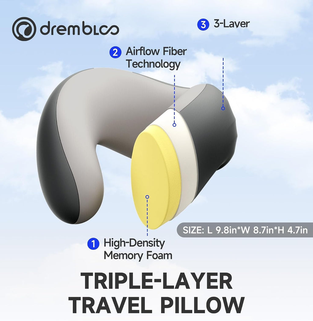 Neck Pillow Airplane for Sleeping, CertiPUR-US® BASF Memory Foam Cooling Travel Pillows for Airplanes, Adjustable Flight Sleep Pillow…
