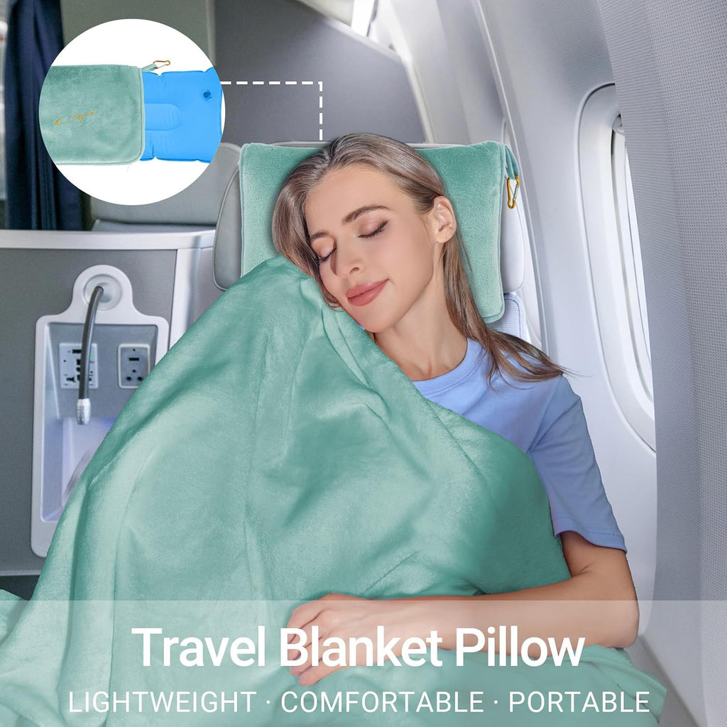 Travel Blanket & Pillow Set, 300 GSM Soft Fleece, 60x43 Inches, 3-in-1 Airplane Blanket, Travel Pillow and Blanket Set, Travel Blanket…