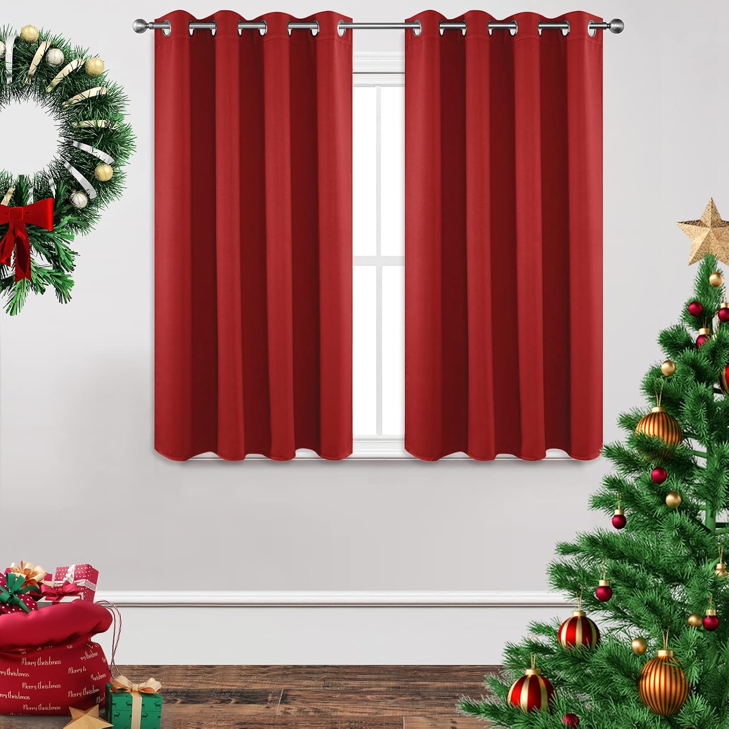 Joydeco Blackout Curtains 54 Inch Length 2 Panels Set, Thermal Insulated Long Curtains& Drapes 2 Burg, Room Darkening Grommet Drapes for Li…