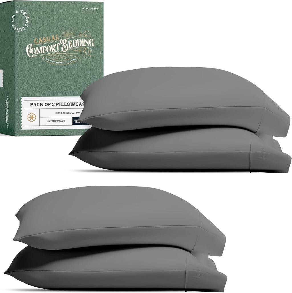 TEXAS LINEN CO. 100% Organic Cotton Pillow Cases Standard Size Set of 4 - Soft & Crisp Organic Cotton Pillowcases Standard/Queen Size (2…