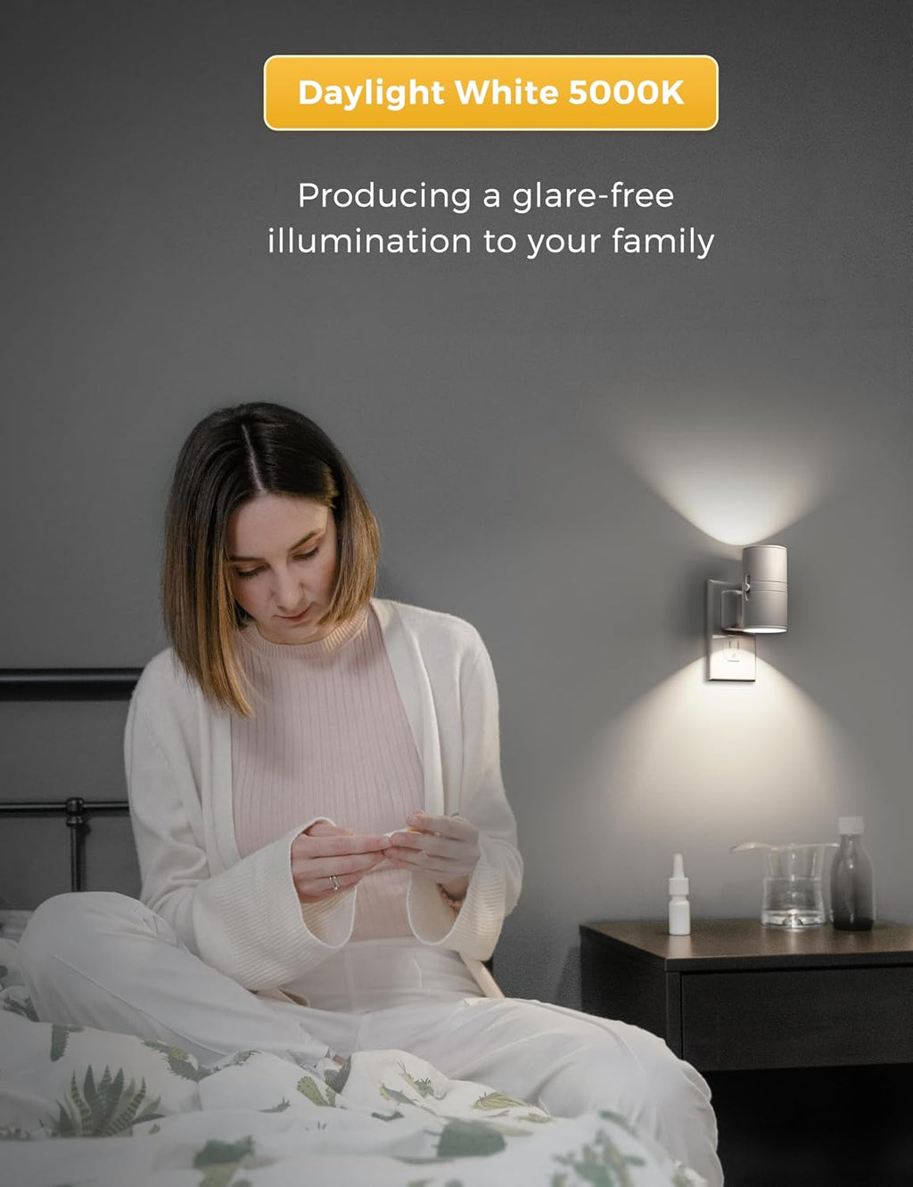 L LOHAS LED Bright Night Light, Night Lights Plug into Wall, Daylight White, Dimmable Nightlight Plug in White Shade, Light Sensor…