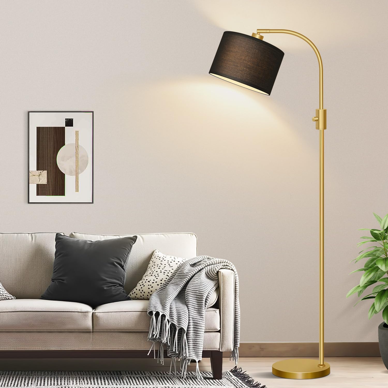 Nintiue Upgraded Modern Arc Dimmable Tall Standing Floor Lamp with Black Shade, 1200 Lumens LED Bulb Included, for Living & Reading Room…