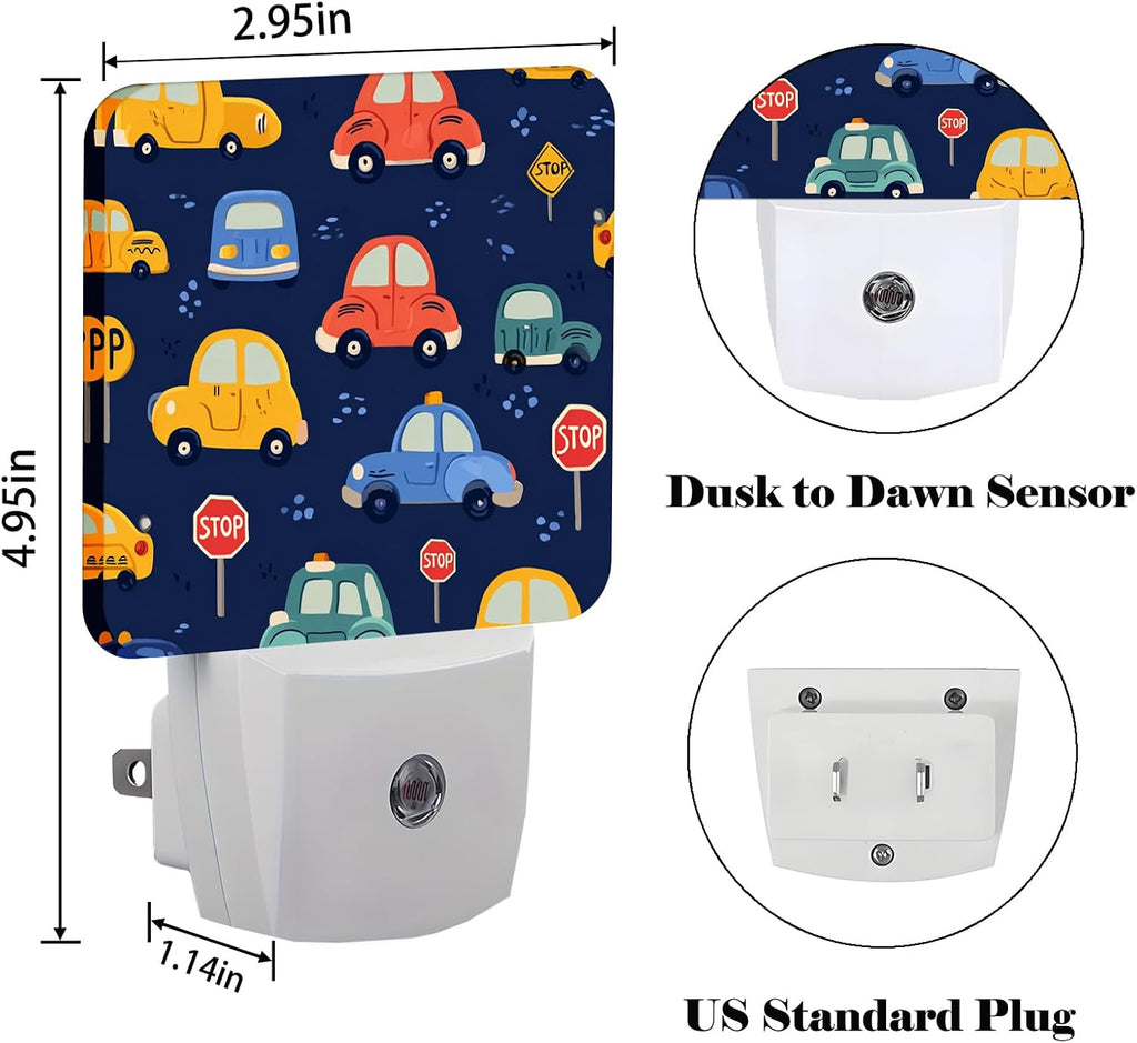 Cute Cartoon Cars Night Light, Plug Into Wall Decor for Stairway, Hallway, Kitchen, Dusk to Dawn Sensor Nightlights for Boys/Girls/Women/Men…