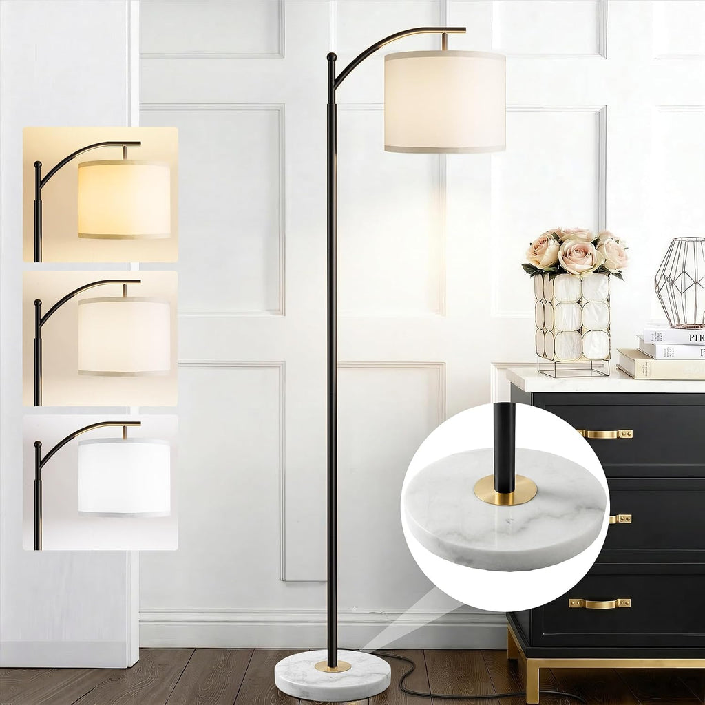 Floor Lamp for Living Room with Marble Base, Modern Standing Lamp with 3 Color Temperatures Bulb & Adjustable Linen Shade, Tall Lamp for…