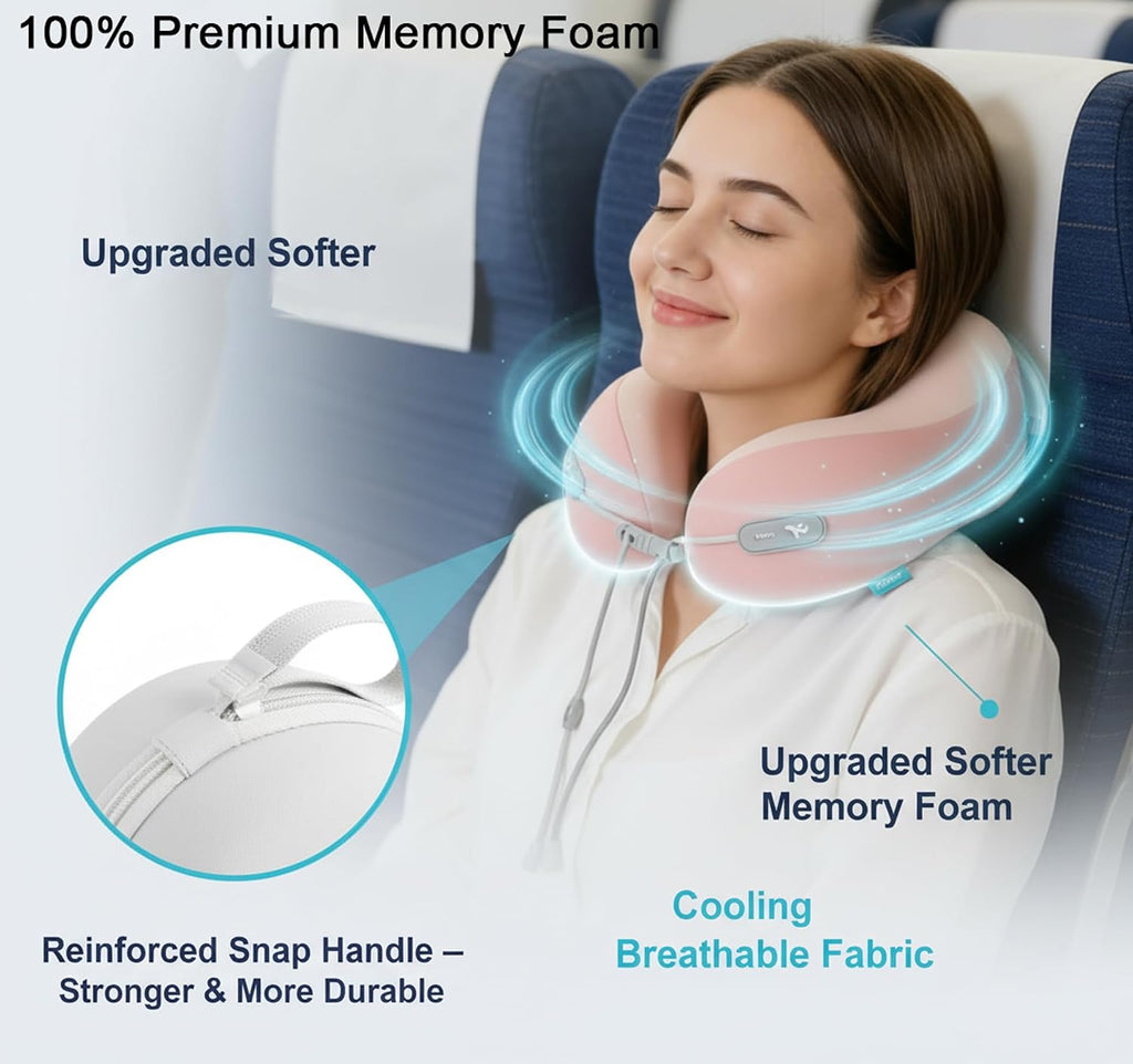 Travel Pillow with Cool Material, Neck Pillow for Traveling 100% Pure Memory Foam, Travel Neck Pillow with Hard Case, Airplane Pillow for…