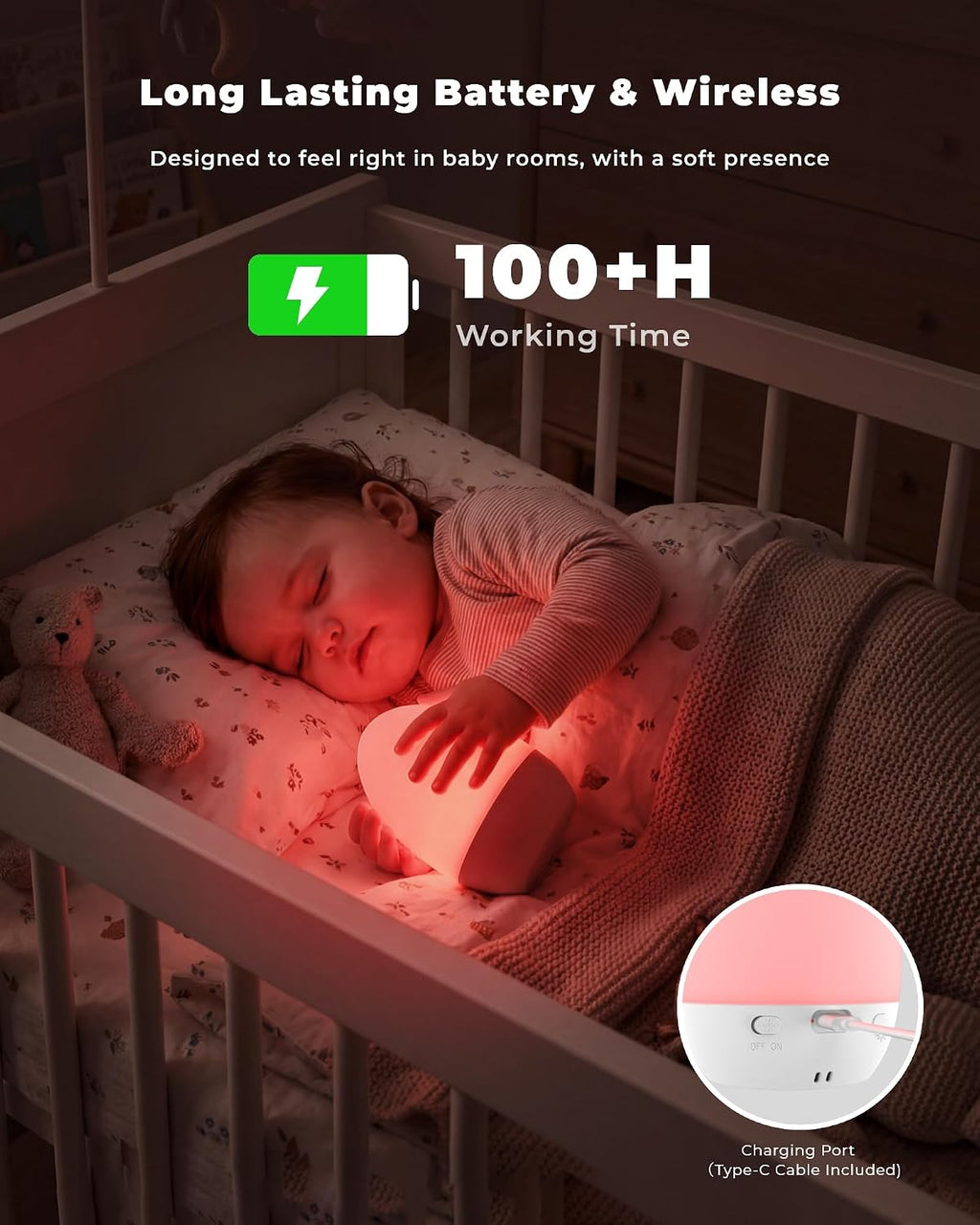 WelcometoFULNIX Egg Light for Nursery, Eye-Caring Touch Control Rechargeable Baby Night Light with 17 Color Modes, Dimmable Night Feeding E…