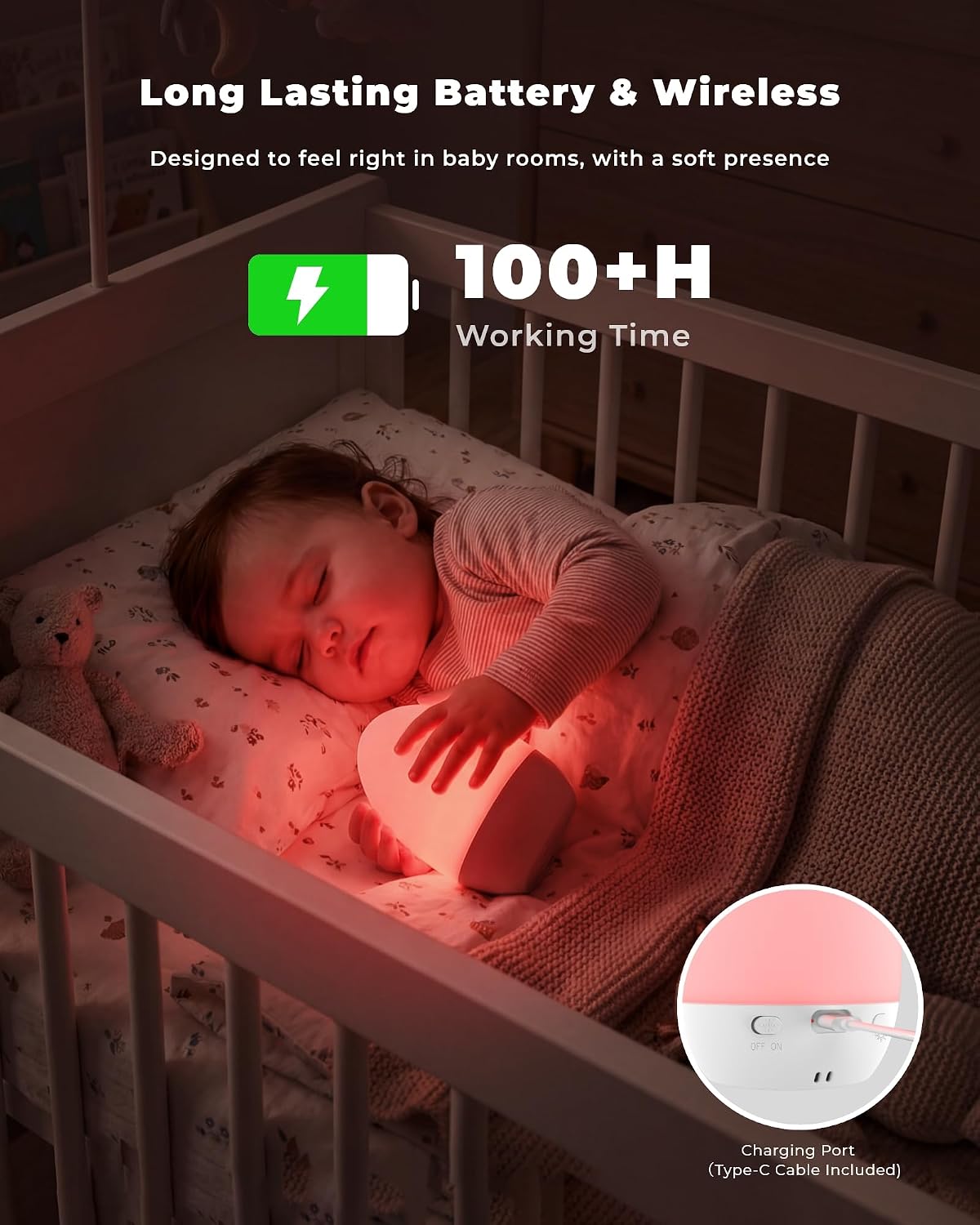 WelcometoFULNIX Egg Light for Nursery, Eye-Caring Touch Control Rechargeable Baby Night Light with 17 Color Modes, Dimmable Night Feeding E…