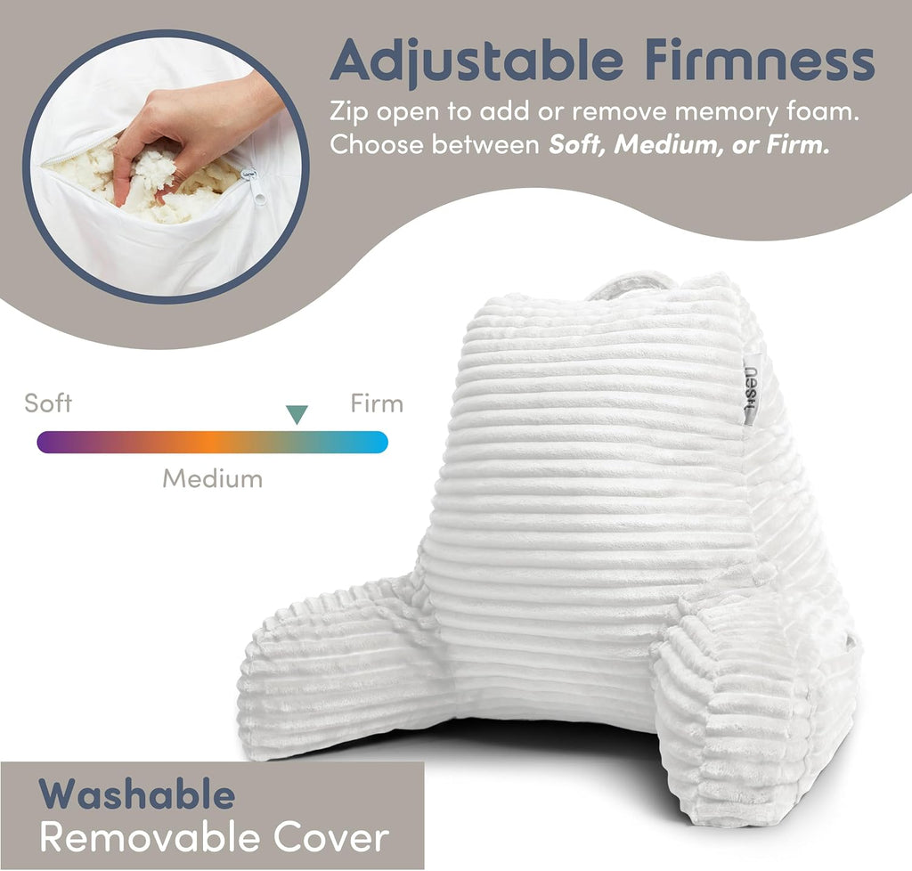 Nestl Reading Pillow with Shredded Memory Foam, Luxe Cut Plush Back Pillow for Sitting Up in Bed, Back and Arms Adjustable Support for…