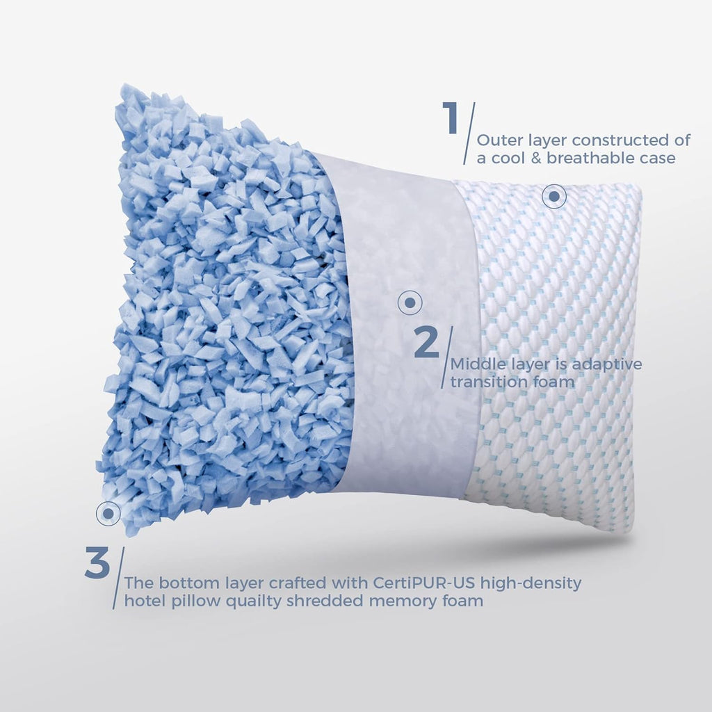 OSBED Adjustable Cooling Shredded Memory Foam Pillows King Size Set of 2 - Temperature-Regulating for Hot Sleepers with Dual Airflow…