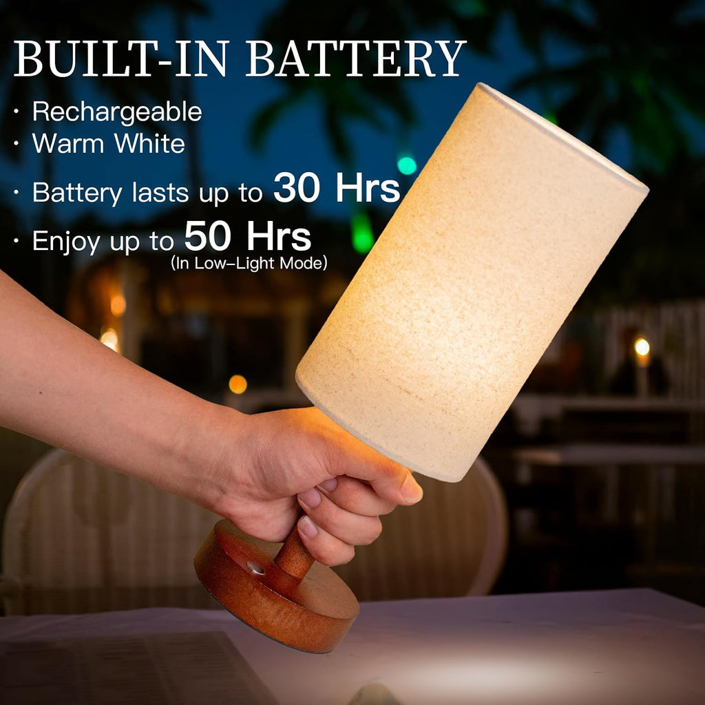 LALISU Cordless Table Lamp, 3 Color Dimming Portable Battery Lamp, Touch Control Wood Base Small Bedside Lamps for Night Stands, Living…