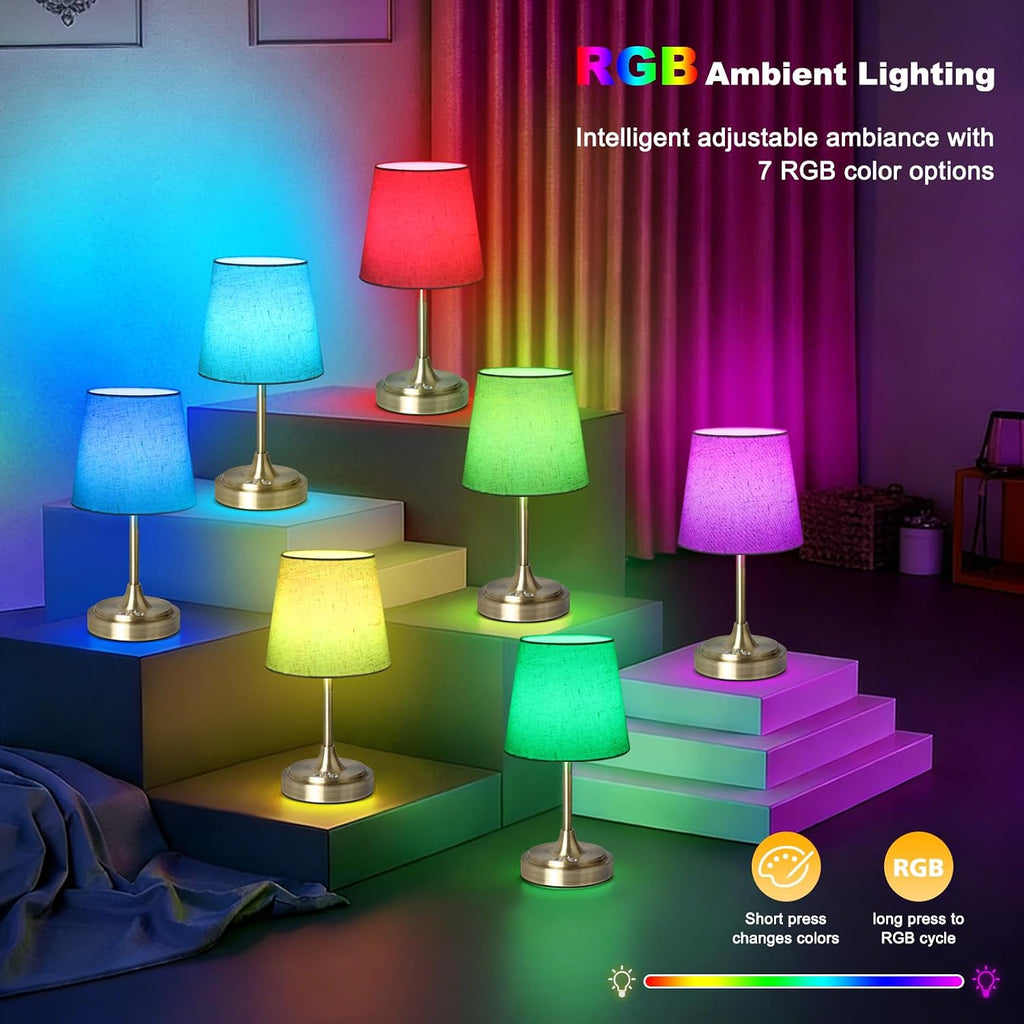 Wowag Small Cordless Table Lamp Rechargeable,5000mAh Battery Operated Desk Lamp,3 Colors & 7 RGB Stepless Dimmable, Touch Ambient Light…