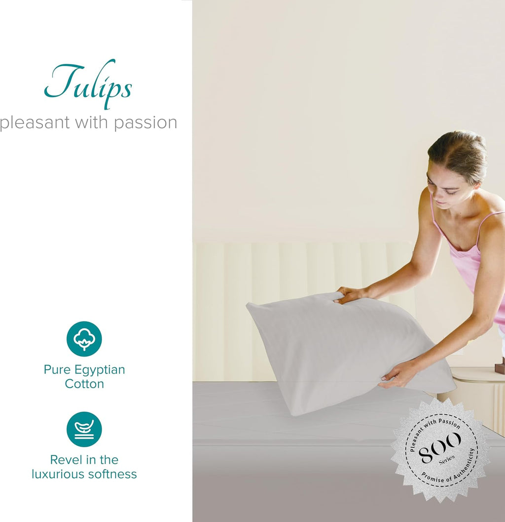 Carressa Linen Luxury Egyptian Cotton King Pillow Cases Set of 2-800 Series Tulips Collection Pillowcases for Sleeping (Silver), Soft…