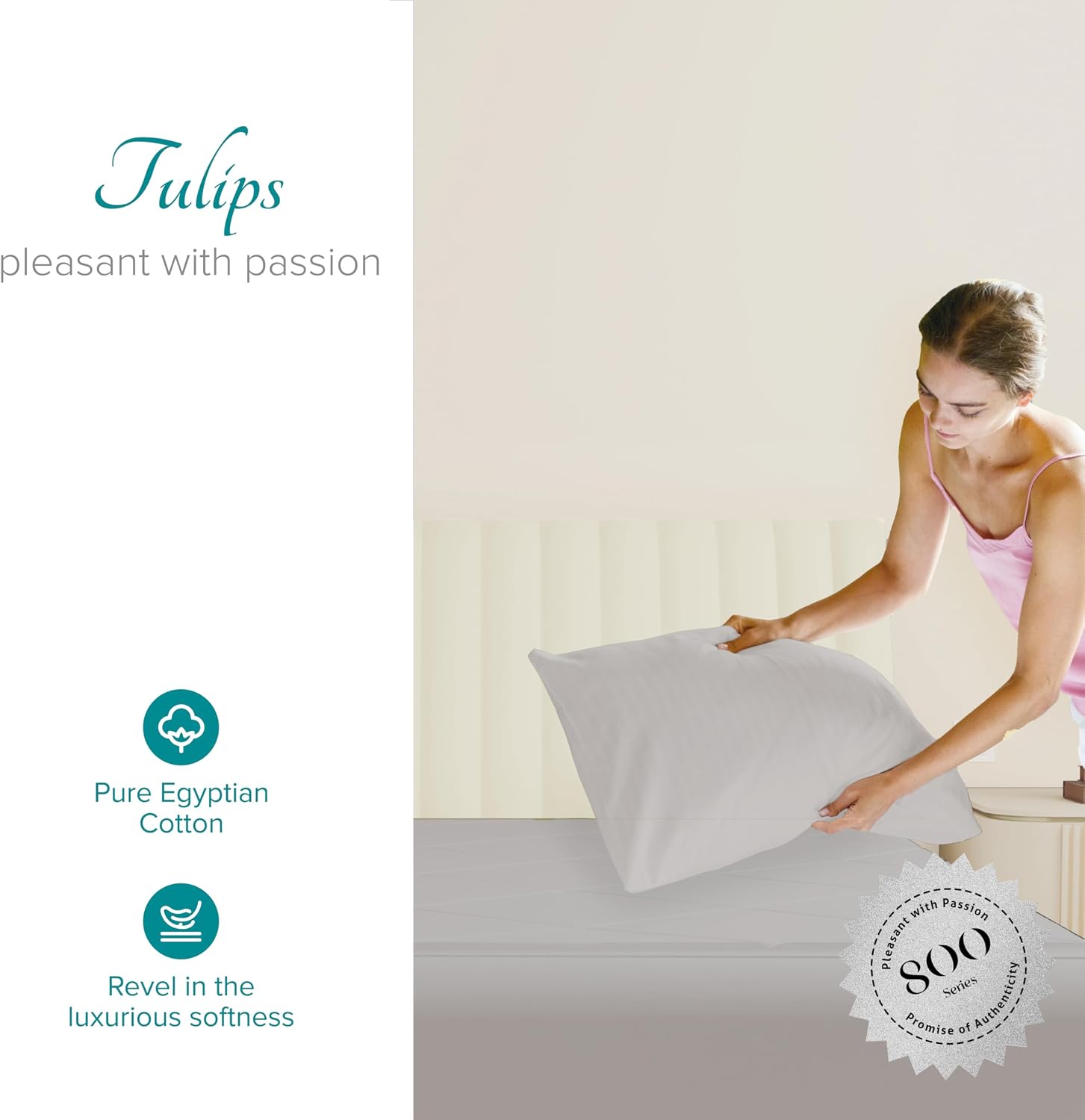 Carressa Linen 100% Egyptian Cotton Standard/Queen Size Pillow Cases Set of 2-800 Series Tulips Collection Queen Pillow Cover for…