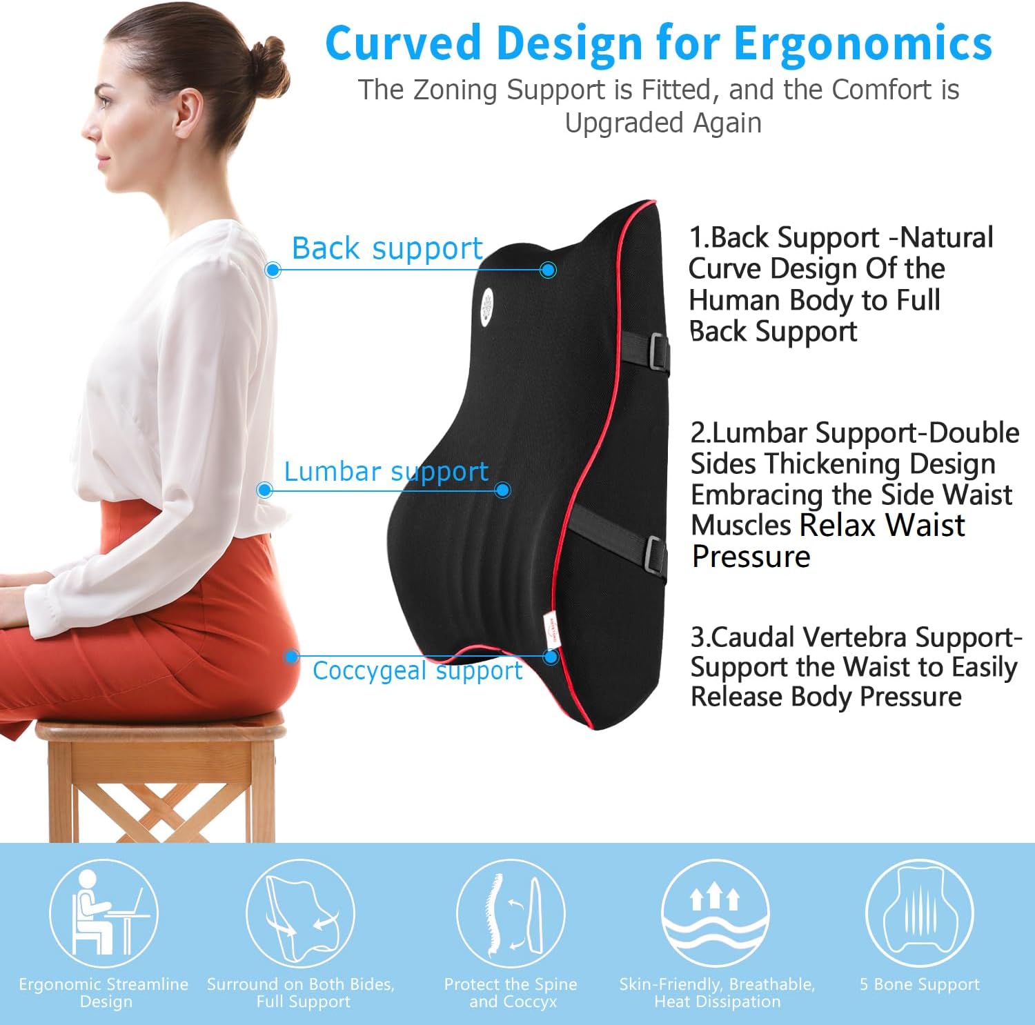 Antetoko Lumbar Support Pillow, Memory Foam Back Support for Office Chair, Computer Chair, Car Seat, Recliner and Couch with Breathable 3D Mesh…