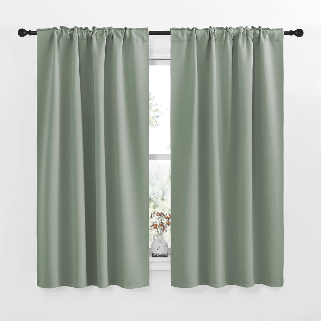 NICETOWM Window Treatment Curtain Panels - (Greyish Green Color) W42 x L50, 2 Pieces, Semi Blackout Window Treatment Drape Panel for Kids…