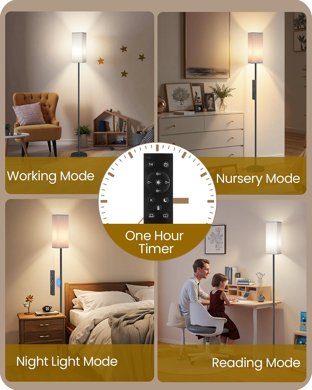 2Pack 64.2” Dimmable Floor Lamp for Living Room with Remote & Foot Switch, Corner Floor Lamp for Bedroom, Includes A19 Bulb, Modern…