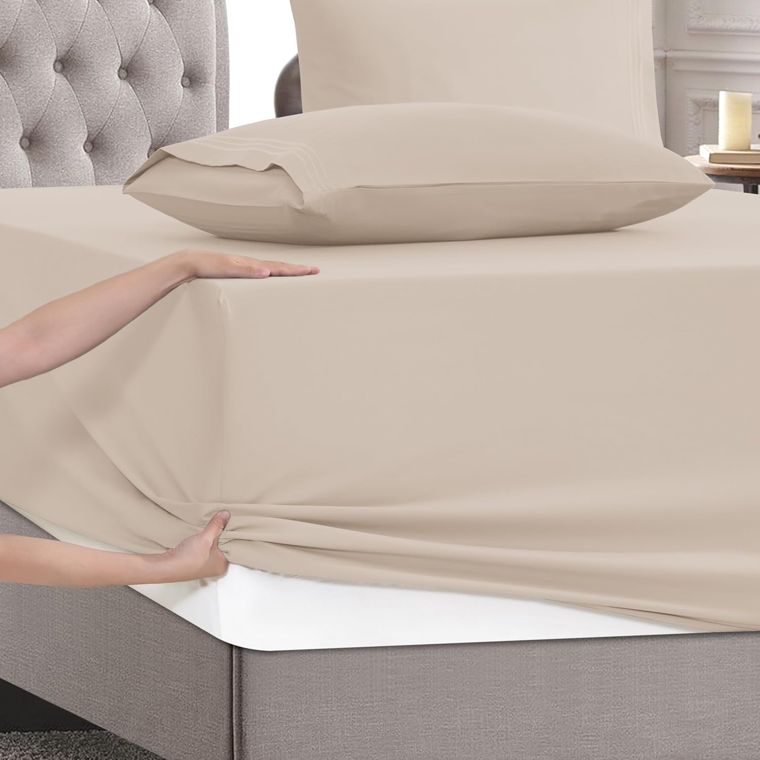 MocassiLuxuryBedding Mocassi Twin XL Size 4-Piece Bed Sheet Set - 1800 Hotel Quality Microfiber 18-24 Inches Extra Deep Pocket Fitted Sheet…