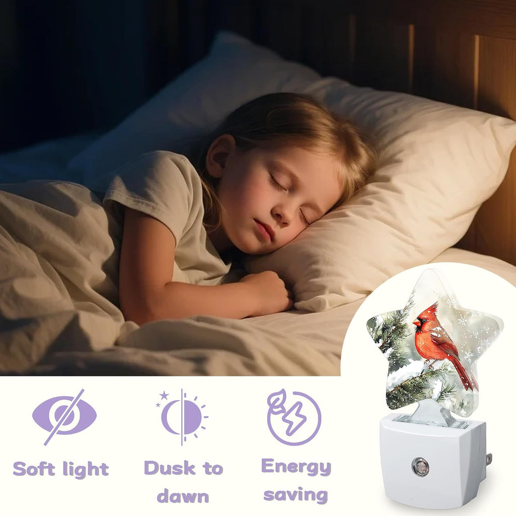 Cardinal Bird Decorative Nightlight Plug in Wall, Christmas Star Shaped Night Light with Built in Sensor for Home Decor, Kitchen Hallway…
