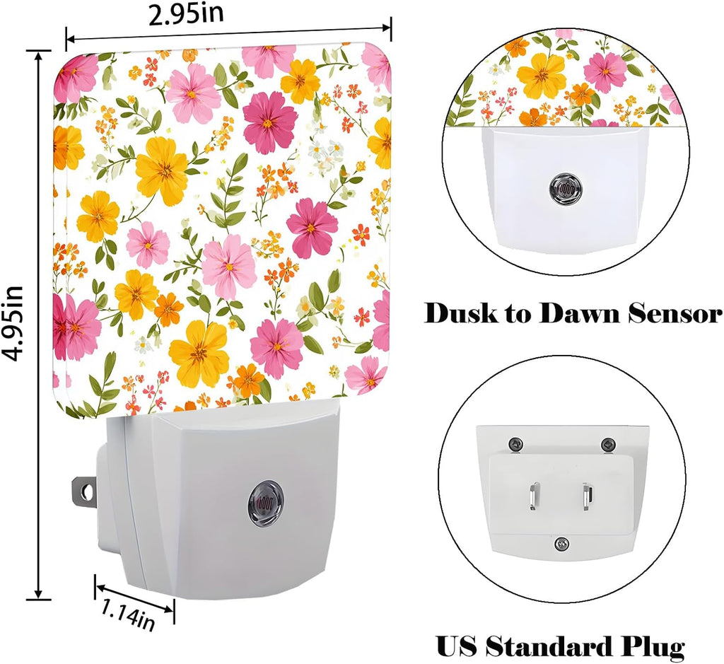 Retro Spring Flower Night Light, Plug Into Wall with Dusk to Dawn Light Sensors, Warm Nightlights for…