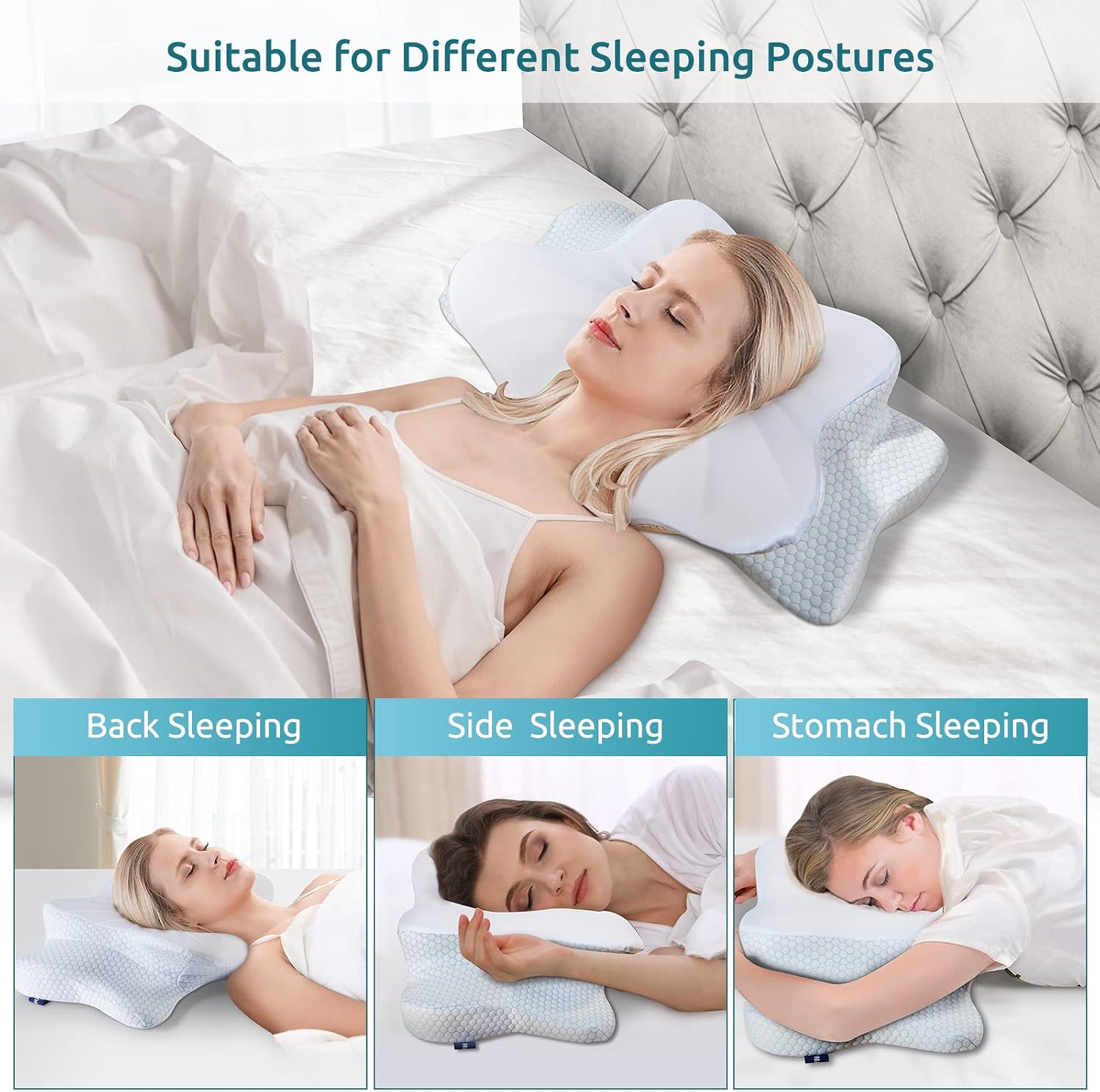 Donama Cervical Pillow for Neck and Shoulder, Cooling Contour Memory Foam Pillow, Dual-Height Ergonomic Neck Support Pillow for Side Back…