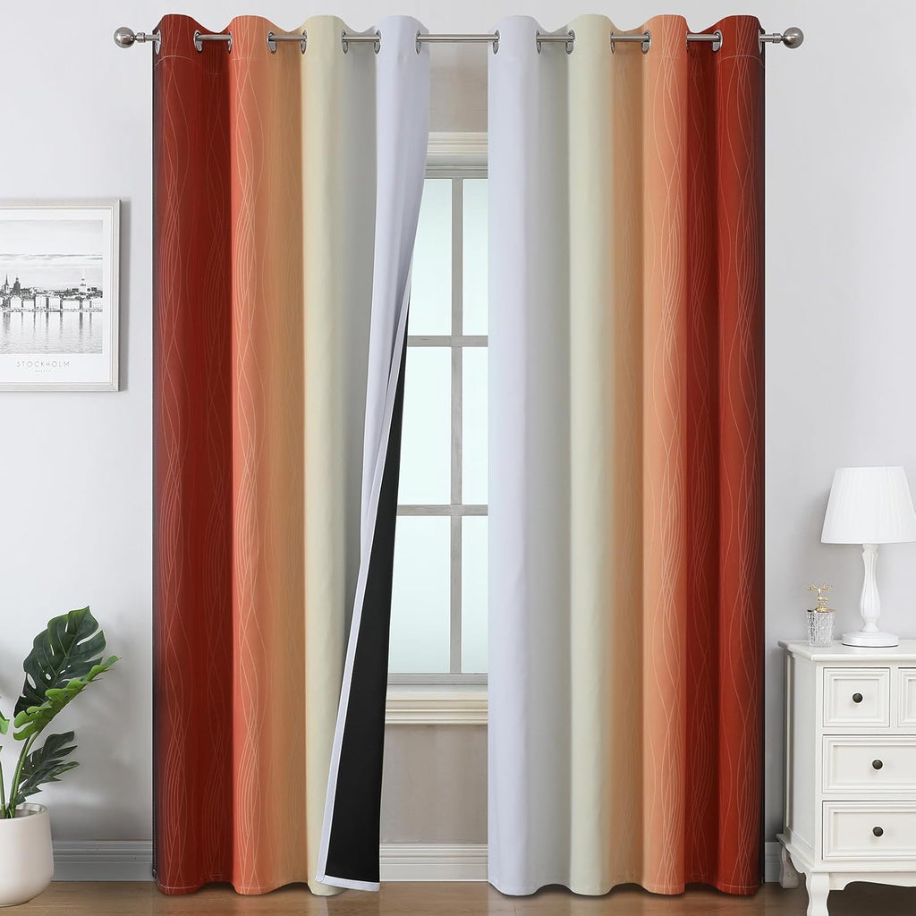 Estelartextiler Estelar Textiler Burnt Orange and Greyish White Ombre Blackout Curtains for Bedroom 102 Inch Long, Thermal Insulated Gromme…