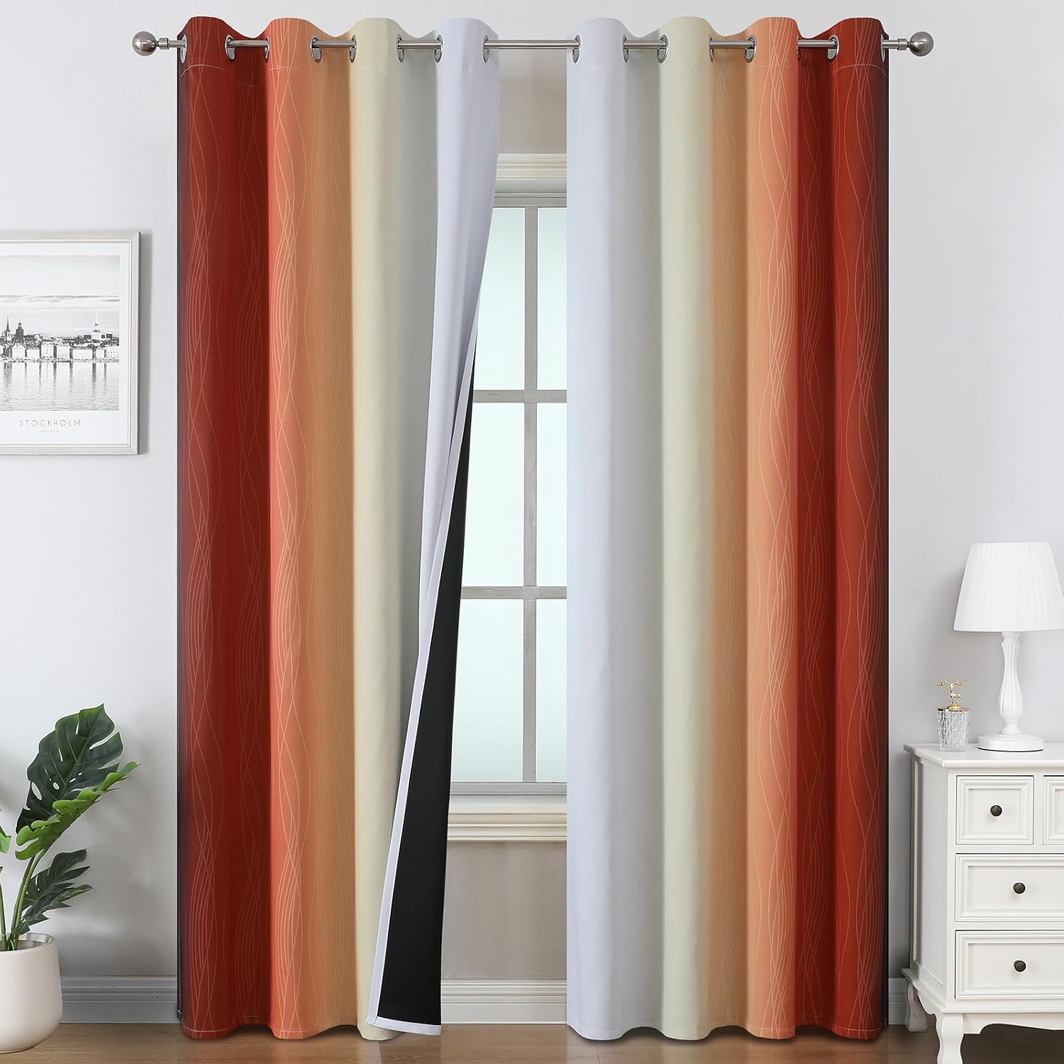 Estelartextiler Estelar Textiler Burnt Orange & Greyish White Ombre Blackout Curtains 96 Inch Length 2 Panels, Light Blocking Thermal Insul…