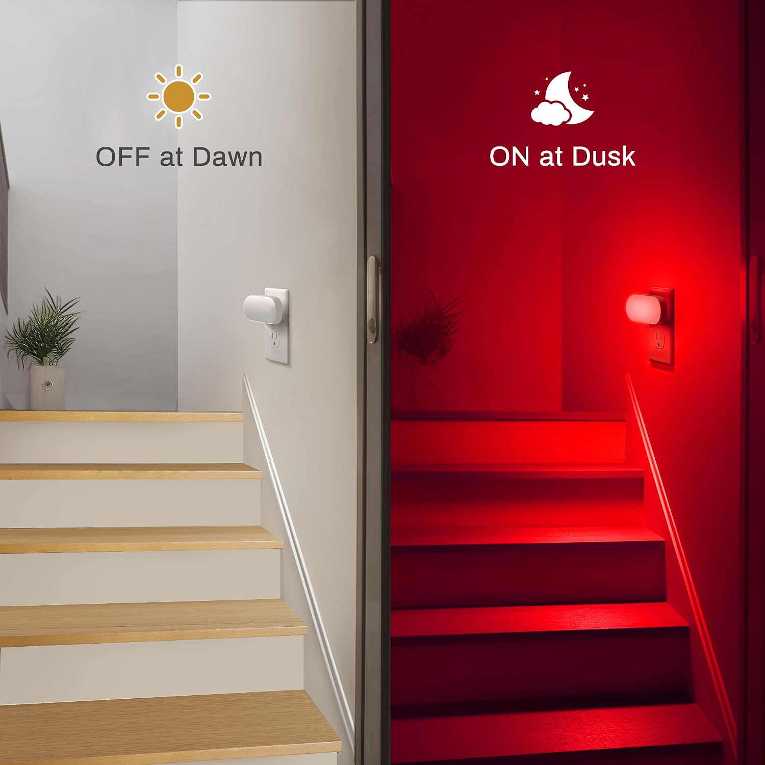 DORESshop Red Night Light, Auto On/Off, 0-100 LM Adjustable Brightness, Dimmable Plug Into Wall Light Sensor Night Light for Kids Room…