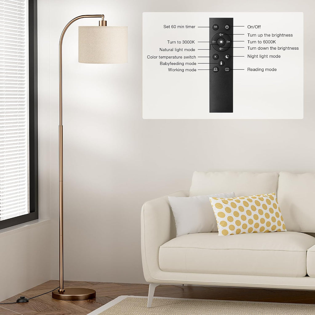 Ambimall Arc Floor Lamp with Remote and Stepless Dimmable Bulb, Colors Temperature & Brightness Adjustable, Floor Lamps for Living Room(Dee…