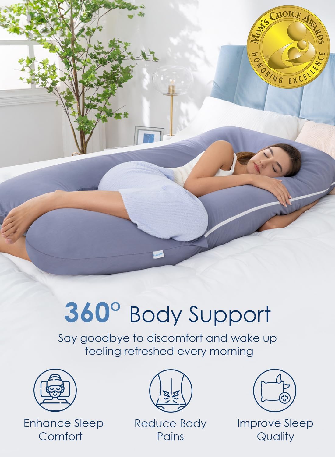Queenrose QUEEN ROSE Pregnancy Pillow, U Shaped Full Body Pillows for Sleeping Support, 55 Inch Maternity Pillow for Pregnant Women with Co…
