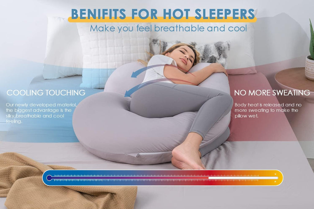 INSEN Cooling Pregnancy Pillow, Maternity Pillow with Tencel Cover, C Shaped for Pregnant and Side Sleeping, Sliver Gray