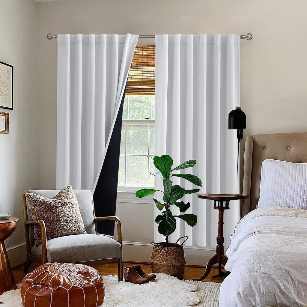 BGment Greyish White 100% Blackout Curtains 72 Inches Long with Black Liner, Rod Pocket and Back Tab Double Layer Room Darkening Thermal…