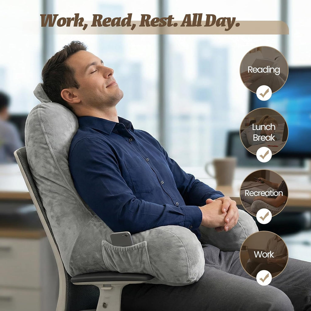 ACH Reading Pillow with Arms for Adults - Adjustable Memory Foam Bed Rest Pillow, Lumbar & Neck Back Support, Soft Velvet Cover Machine…