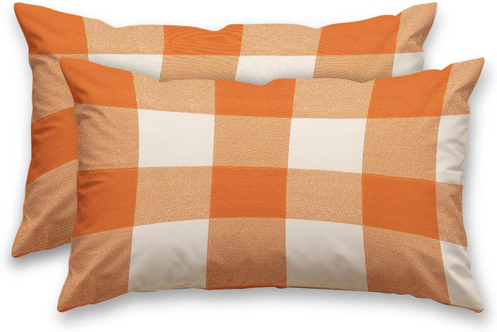 HOMETITUTE Orange Plaid Pillow Covers Decorative Pack of 2 Satin 12x20 Inch Lumbar Throw Pillow Cases for Sofa Couch Living Room…