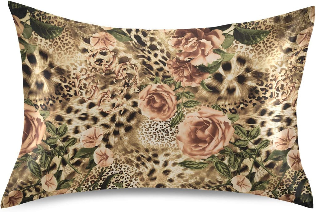 Satin Pillowcase for Hair and Skin, King Size Animal Tiger Leopard Print Rose Flower Decorative Pillow Sham with Envelope Closure Pillow…