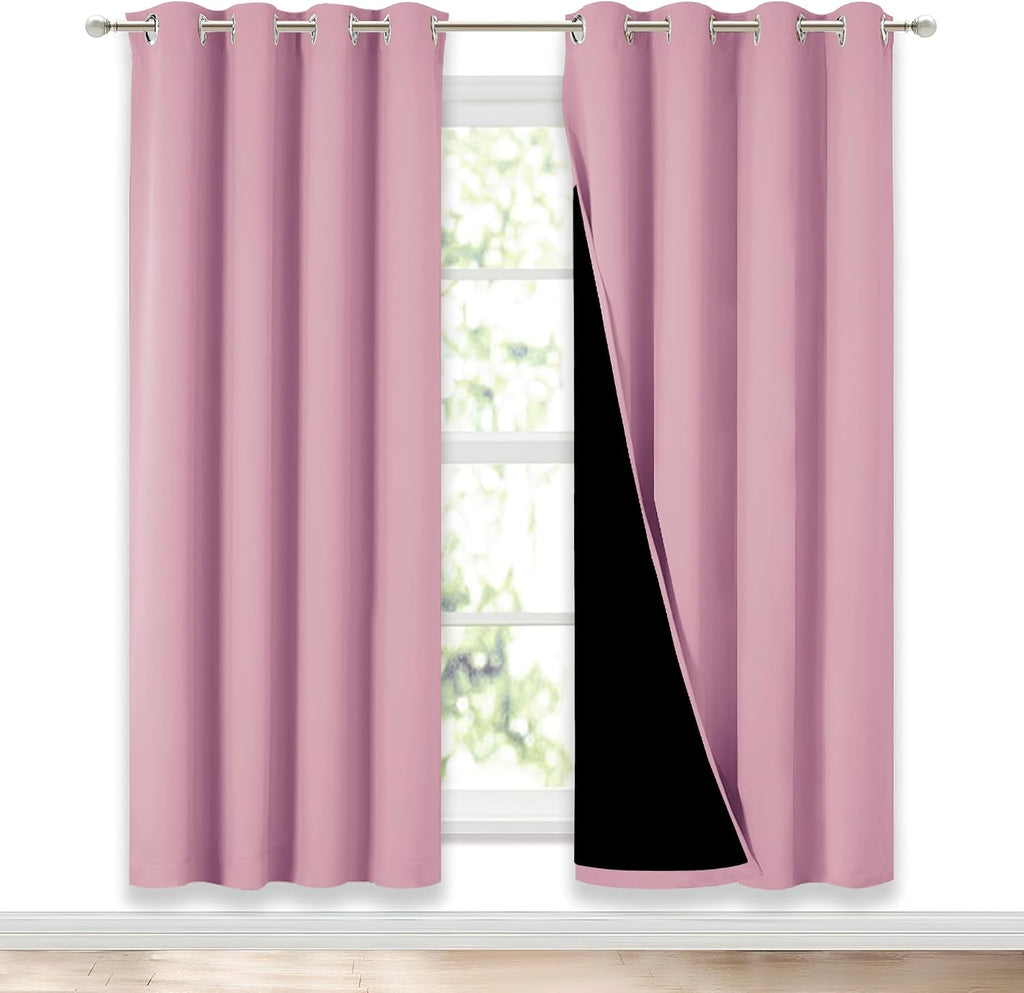 Nicetown Crystal Pink Full Shade Curtain Panels, Pair of Energy Smart & Noise Blocking Out Blackout Drapes for Dining Room Window, Thermal…