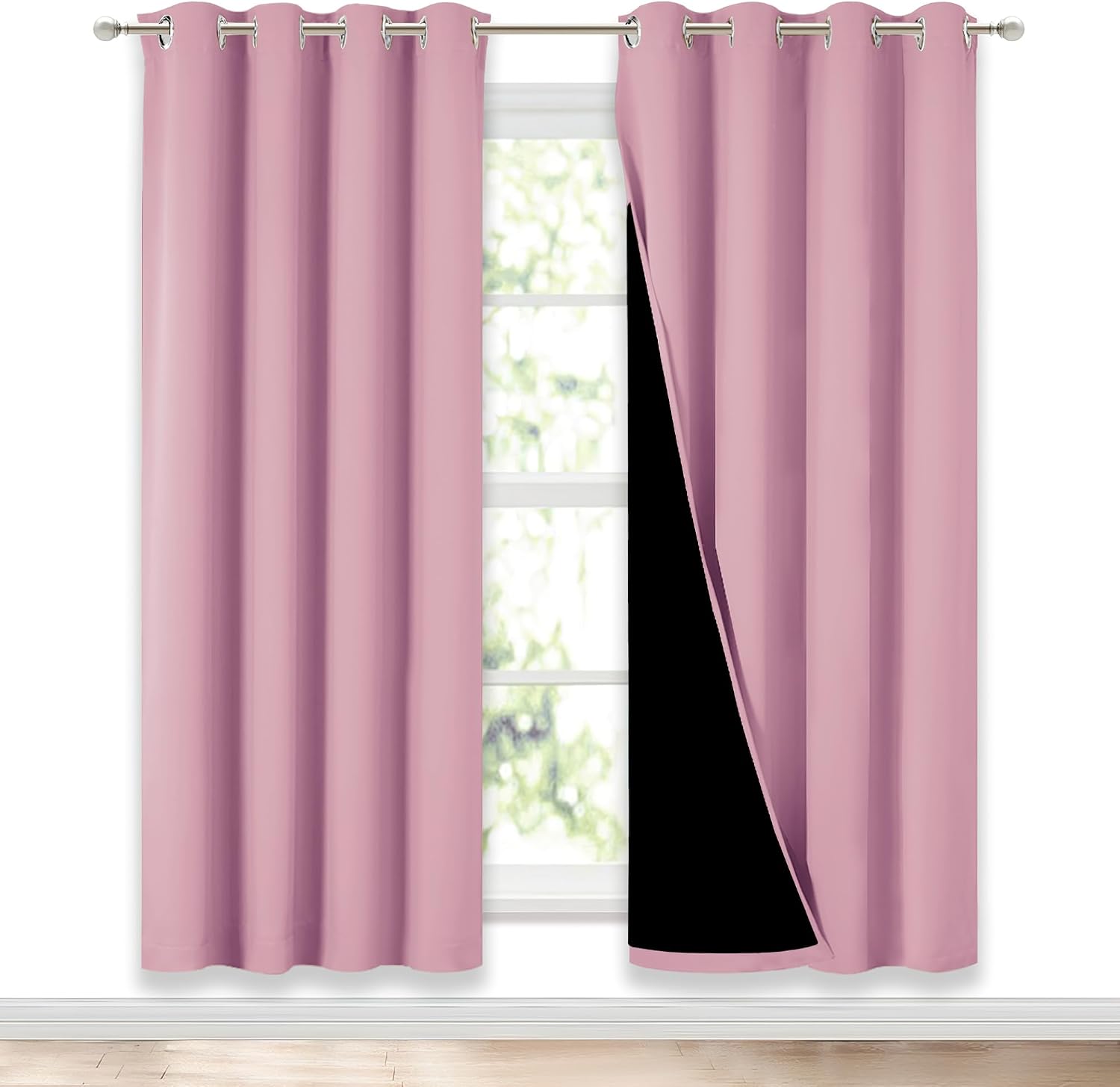 Nicetown Crystal Pink Full Shade Curtain Panels, Pair of Energy Smart & Noise Blocking Out Blackout Drapes for Dining Room Window, Thermal…