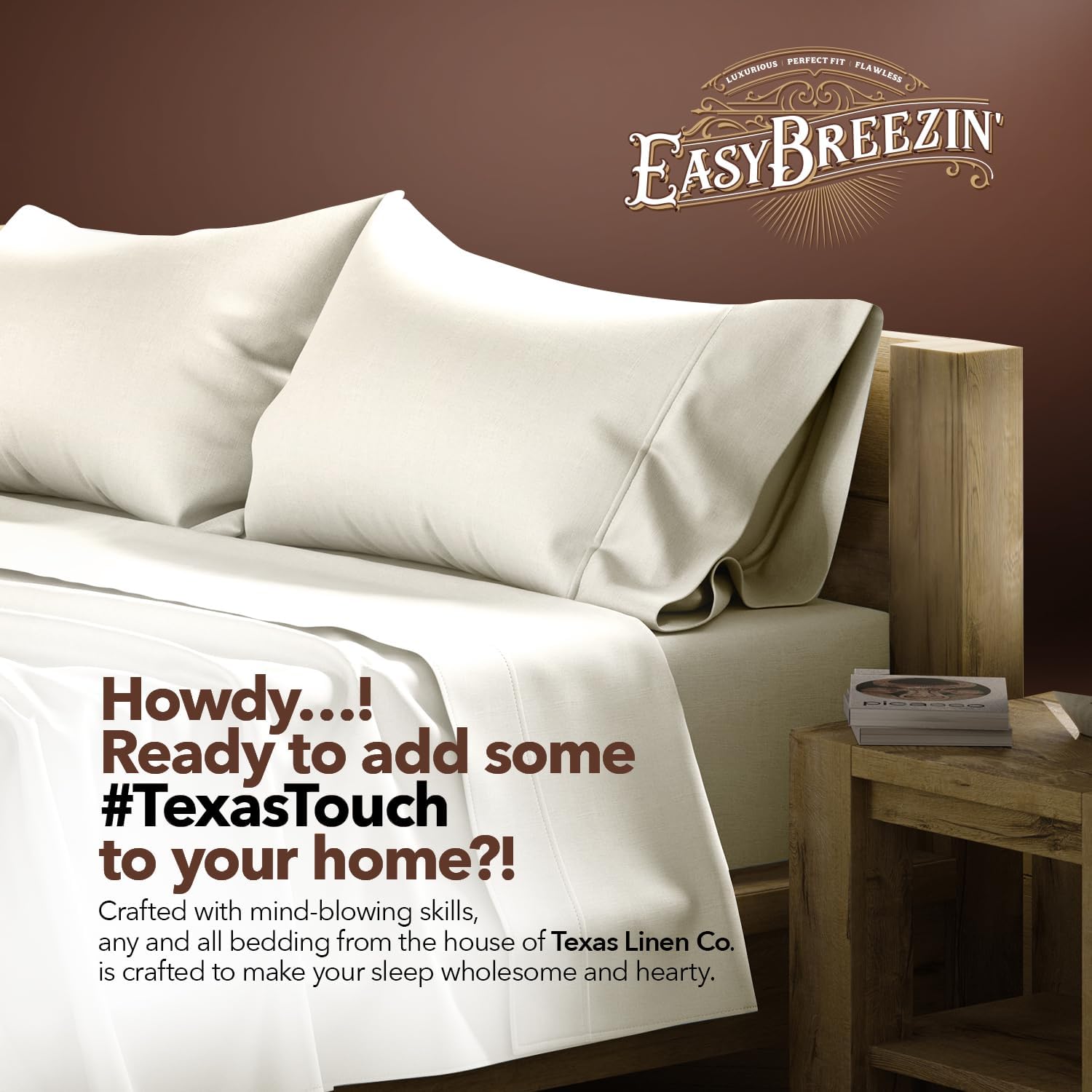 TEXAS LINEN CO. Egyptian Cotton Sheets Full Size – 300 Series Full Size Sheets Set (4 PC, Ivory), Soft & Durable, Cooling, 16" Deep…