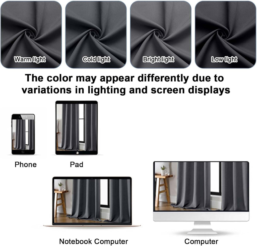 Gwine Charcoal Grey Blackout Curtains for Bedroom 84 inches Long 2 Panels Set, Solid Noise Reducing Thermal Insulated Blackout Curtains…