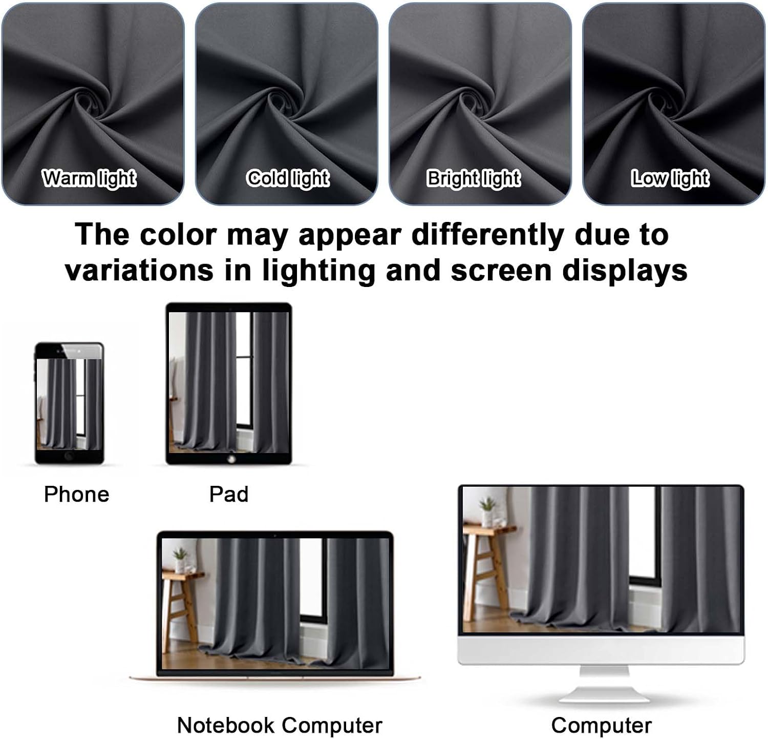 Gwine Charcoal Grey Blackout Curtains for Bedroom 84 inches Long 2 Panels Set, Solid Noise Reducing Thermal Insulated Blackout Curtains…